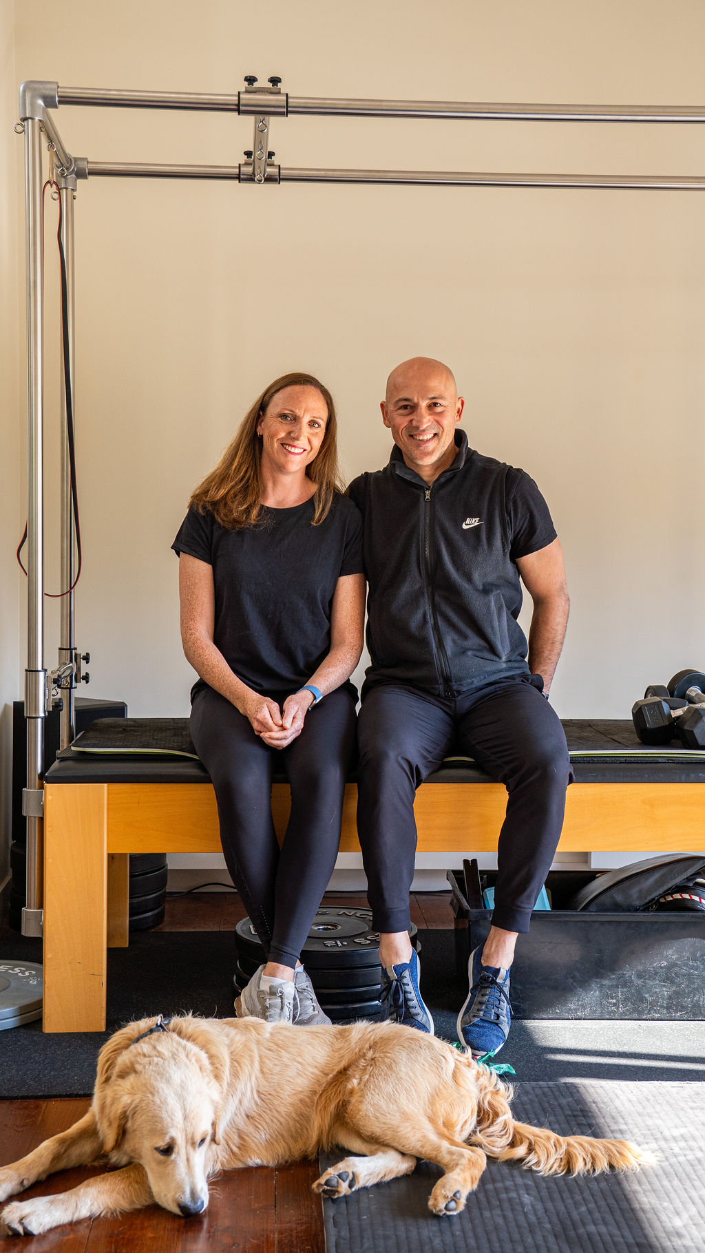 Ozgur and Sarah Begen at Biohacking Melbourne, with their studio dog